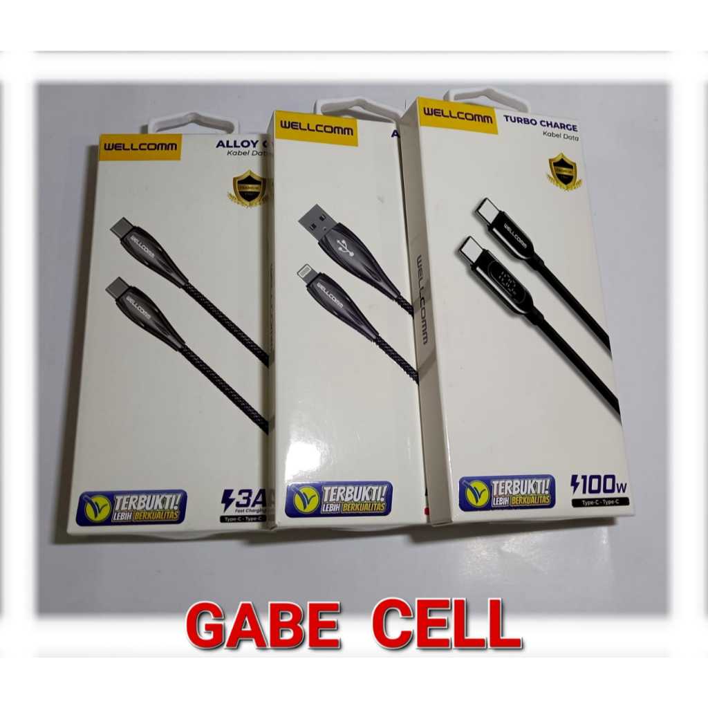 KABEL CHARGER WELLCOMM ALLOY C TO TYPE C 3A/USB A TO LIGHTNING 3A/KABEL WELLCOMM C TO TYPE C 100W LE