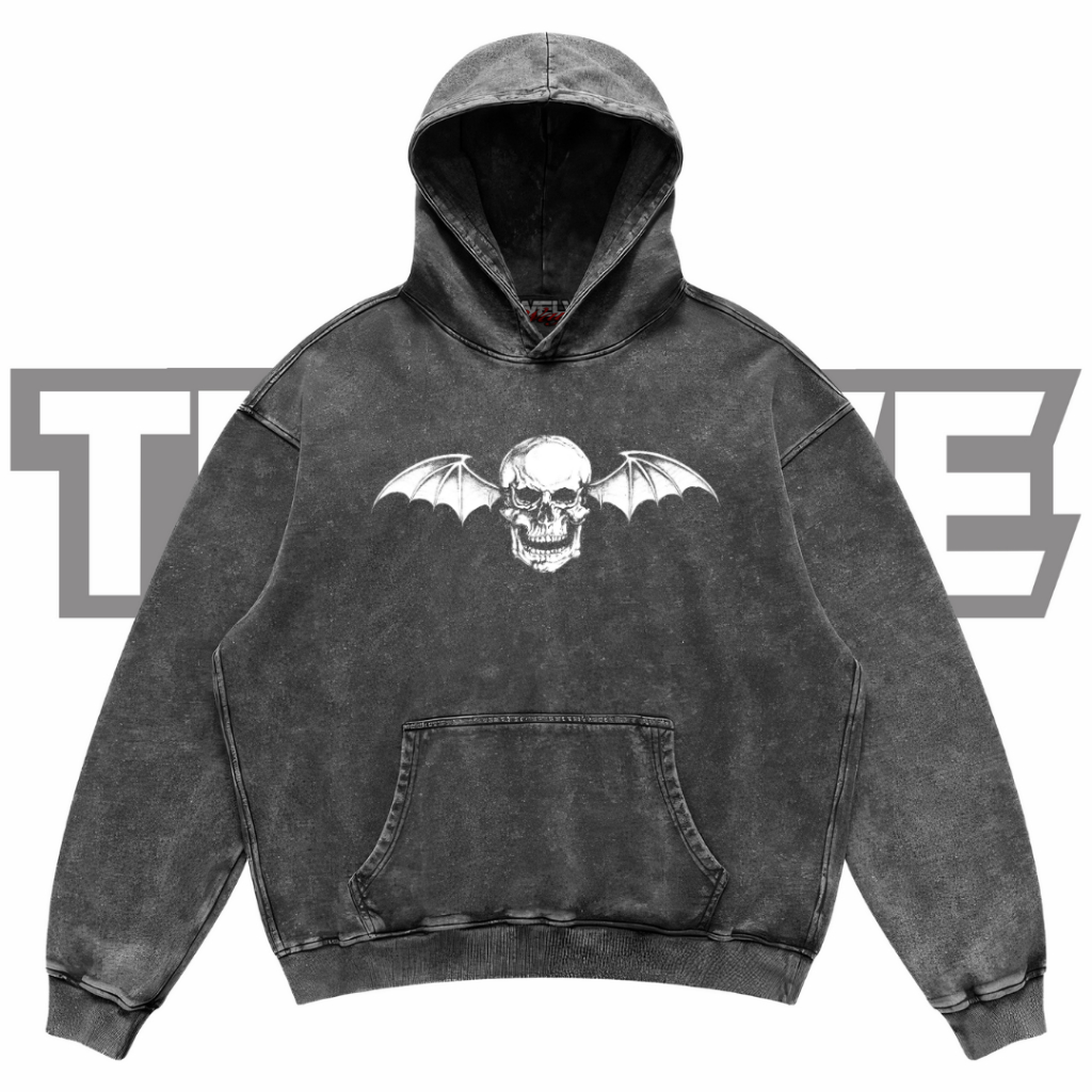 AVENGED SEVENFOLD Deathbat Oversize Washed Hoodie | Jaket Hoodie | Hoodie Avenged Sevenfold | Hoodie