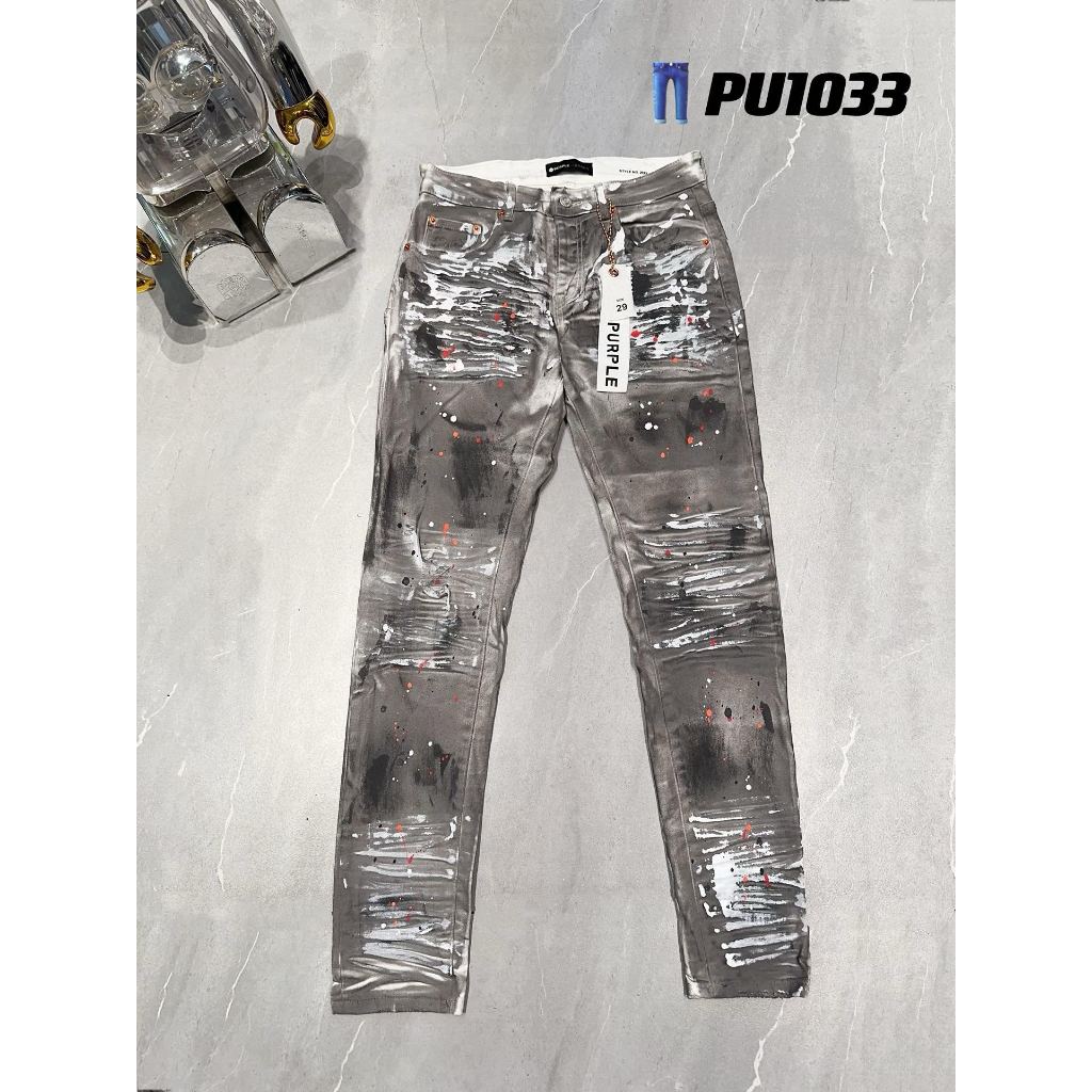 Jeans robek pria yang dipersonalisasi cat percikan putih pudar retro merek trendi Eropa dan Amerika