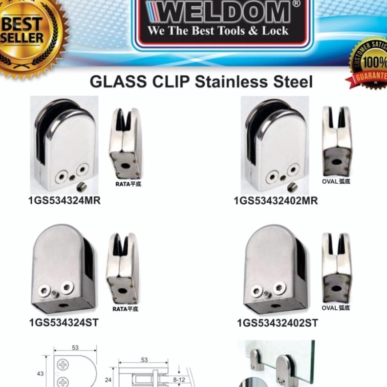 PROMO SALE Glass clip penjepit kaca sekat partisi kamar mandi