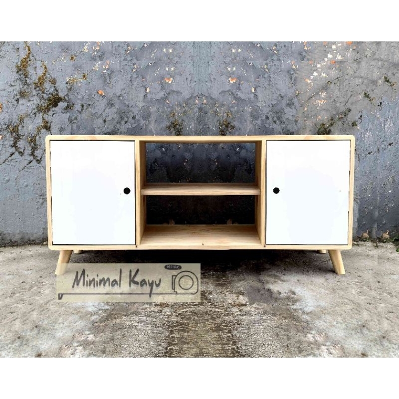 Meja Tv Minimalis Dua Pintu Rak TV FULL KAYU  pinus palet Jati Belanda uk 100x30x50cm