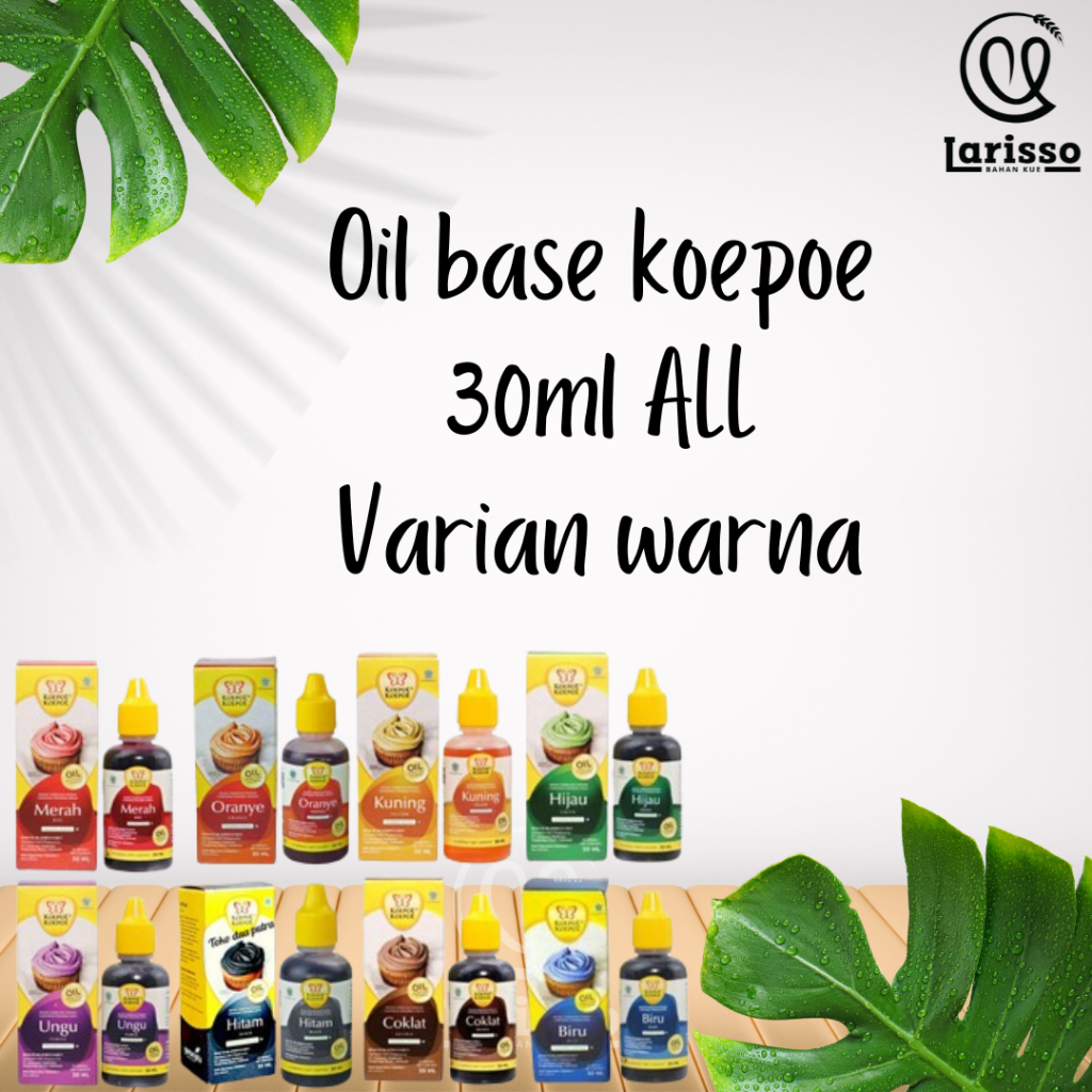 

KOEPOE OIL BASE PEWARNA BUTTER CREAM 30ML ALL VARIANDeskripsi Produk Koepoe-Koepoe Pewarna Makanan Oil Based Netto : 30ml Tersedia : 1. Merah 2. Hitam 3. Hijau 4. Biru 5. Ungu 6. Orange 7. Coklat 8. Kuning Bahan Makanan pangan untuk memberi warna pada ma