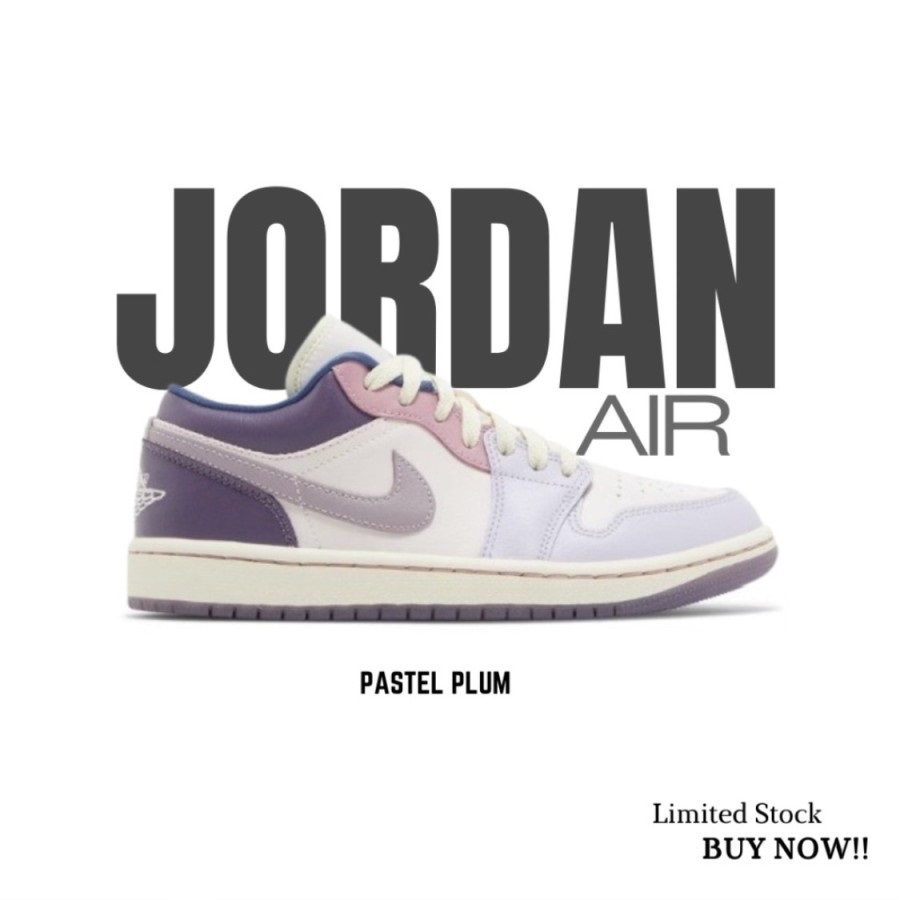 Sepatu Wanita Air Jordan 1 Retro Low Pink Pastel Plum Purple BNIB Authentic 100%