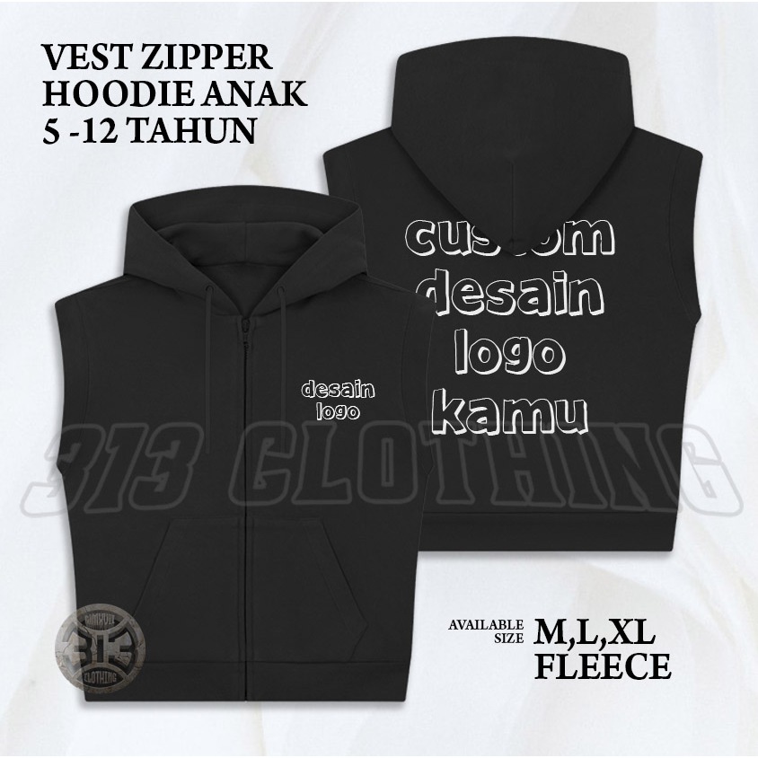 Jaket Rompi Anak Custom Desain Logo Sendiri / Vest Zipper Anak Desain Sendiri Custom