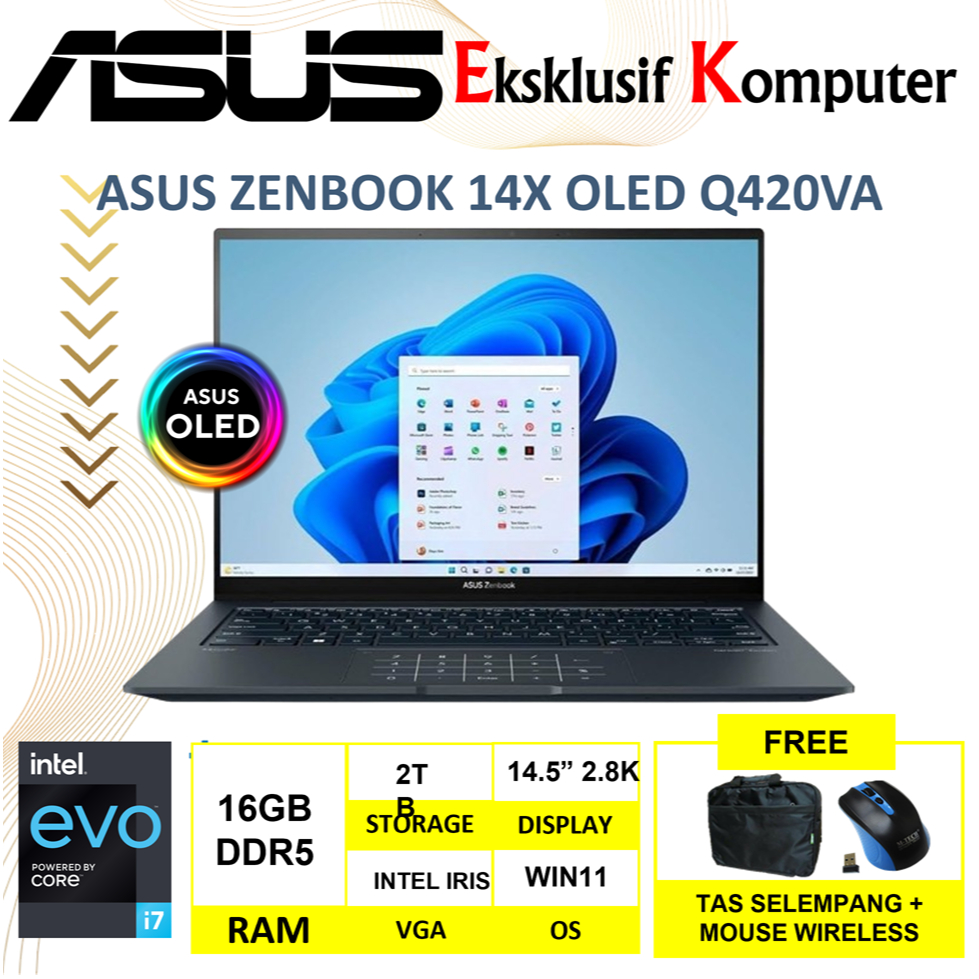 Laptop OLED Asus Zenbook 14X OLED Q420VA Intel i7 13700H 16GB 2TB SSD 14" 2.8K OLED Windows 11 Home