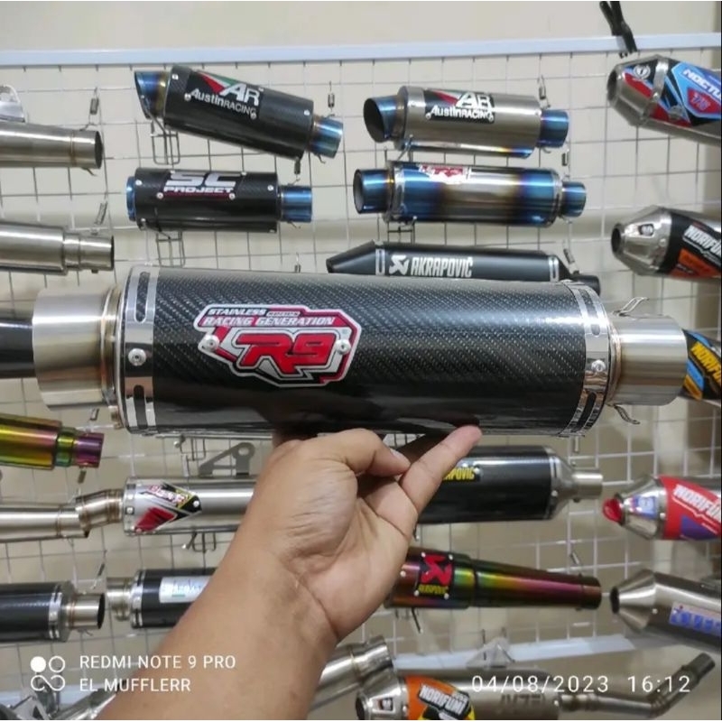 Knalpot Racing R9 Mugello Black Karbon Carbon Silincer Only universal inlet 50 mm vixion cb cbr r15 