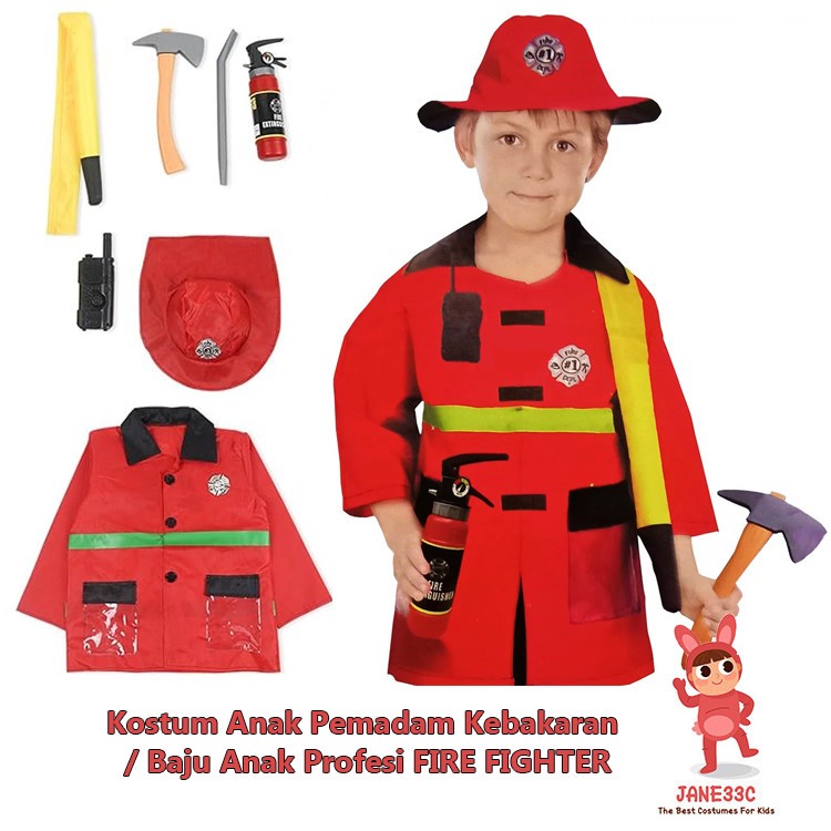 Kostum pemadam kebakaran anak (Baju profesi/Baju anak pemadam kebakaran laki)