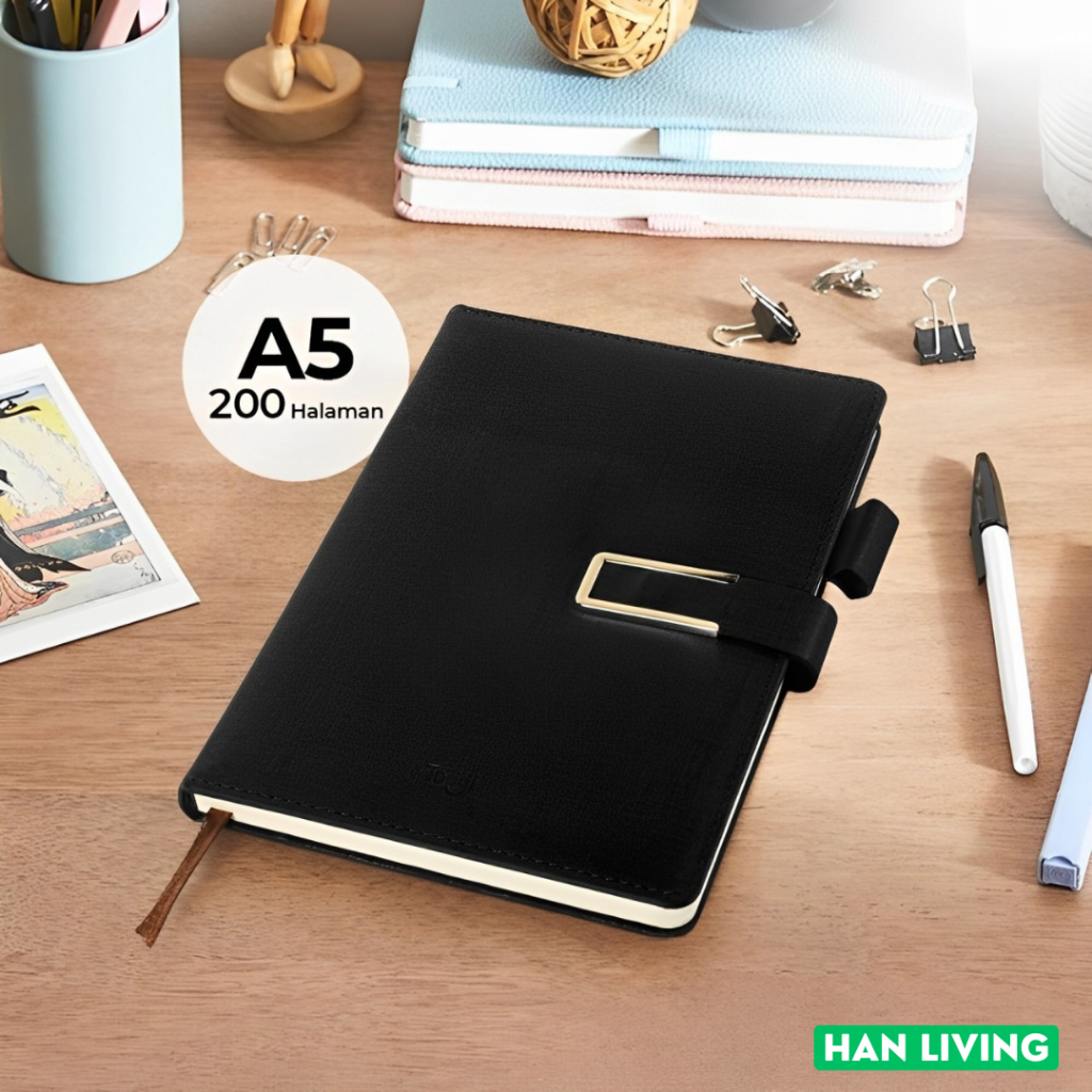 

HANLIVING Buku Catatan Kerja Cover Kulit Kertas A5 - Black