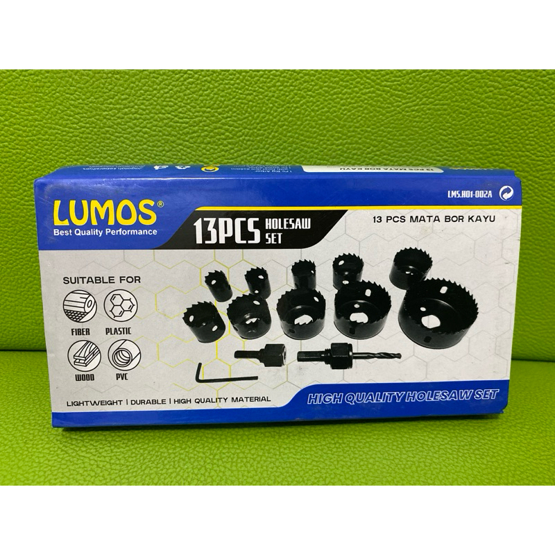 LUMOS Hole Saw Set @13 pcs Mata Bor Pelubang Kayu 13 Pcs Hole Saw