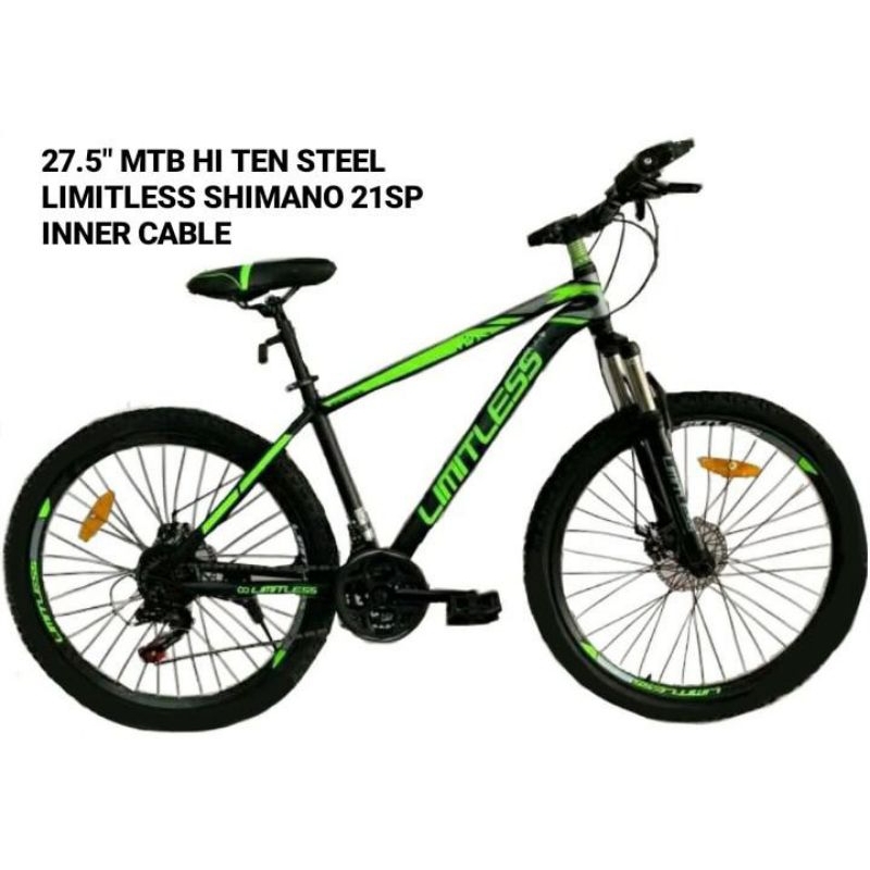 Sepeda Gunung MTB 27.5 Hi Ten Steel Limitless Shimano 21 Speed Inner Cable Frame Besi (Bonus Tas Seg