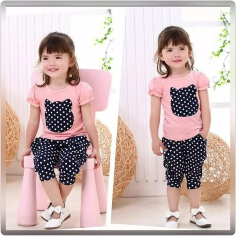 SETELAN BAJU ANAK PEREMPUAN POLKADOT UKURAN 1-5 TAHUN