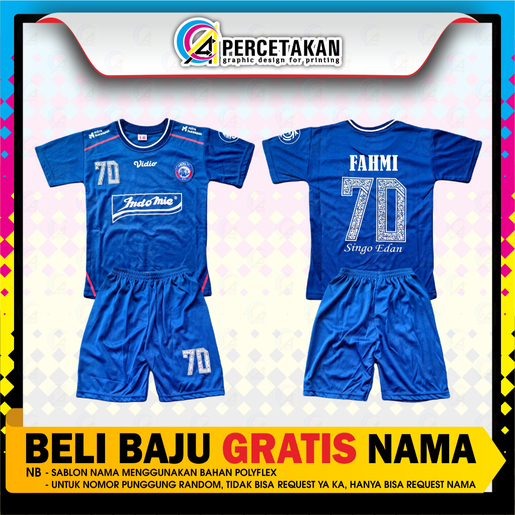 Jersey Bola Arema FC Terbaru Setelan Gratis Sablon Nama Pakaian Baju Kaos Futsal Olahraga Anak COD