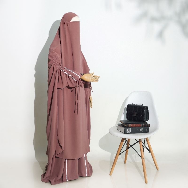 GAMIS FRENCH KHIMAR YAUMII IED SERIES - BROWN - CRINCLE PREMIUM - GAMIS SYAR'I GAMIS BIG SIZE GAMIS 