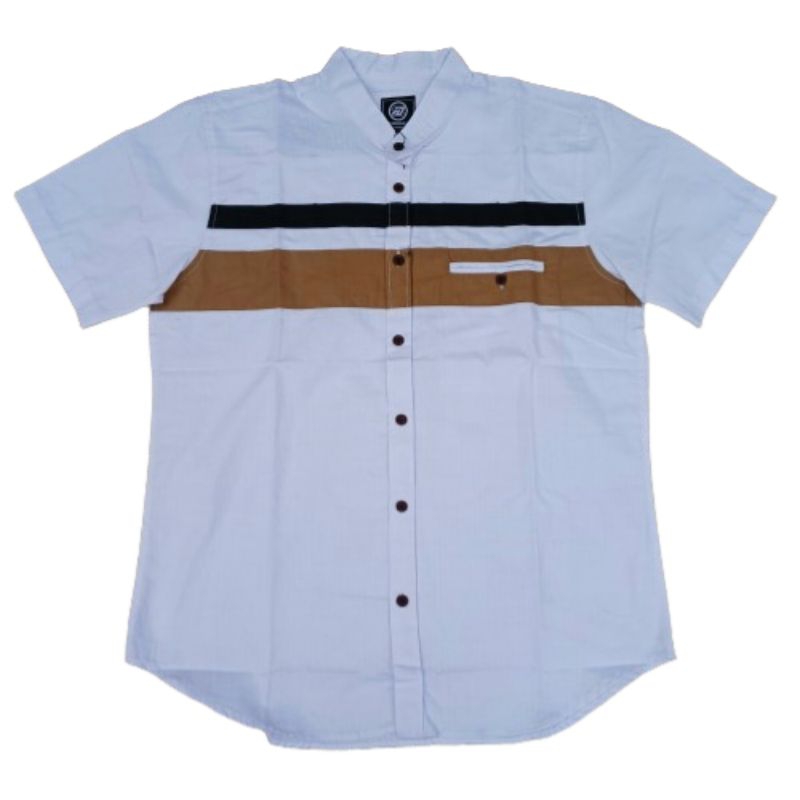 Promo Kemeja Pria Kerah Shanghai Lengan Pendek Motif Garis Kombinasi Atasan Kemko Pria