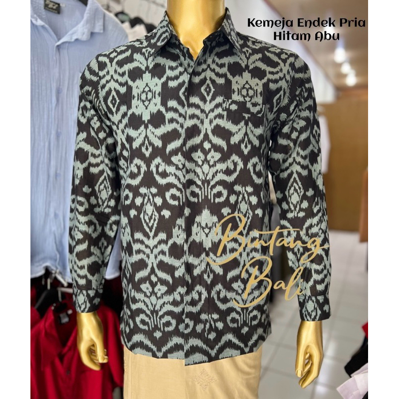 Kemeja Endek Bali Pria Katun Lengan Panjang Terbaru Pastel Warna Soft Grey Hitam Ungu Abu Muda Marun