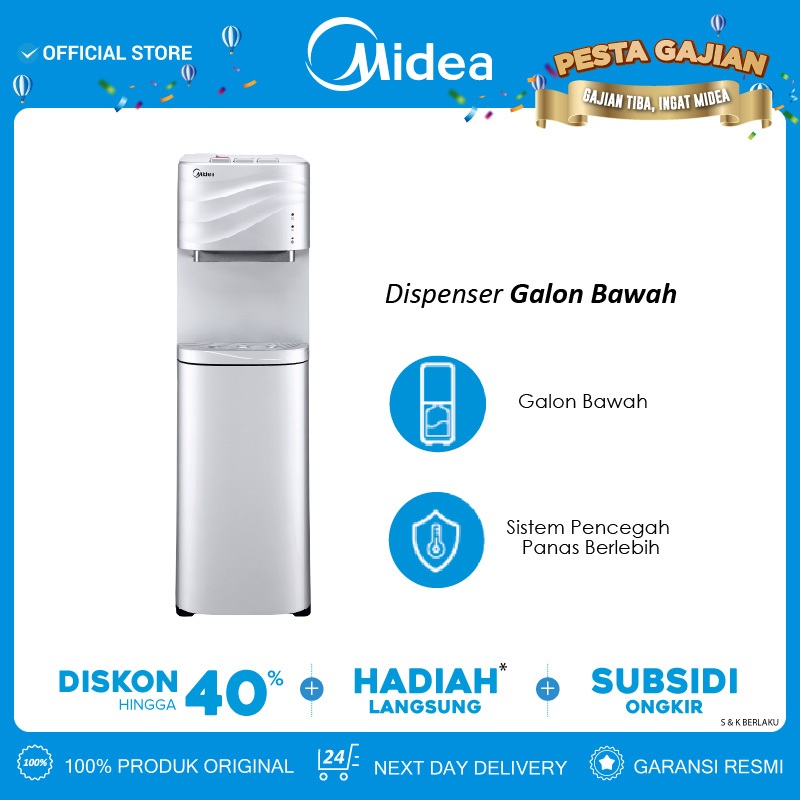 Midea Dispenser Air Galon Bawah - Model YD-1634W ( Bottom Loading ) Hot &amp; Cold
