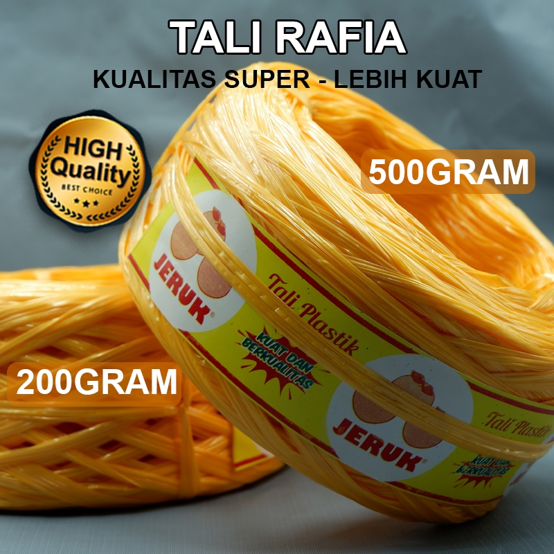 

Tali Rafia Plastik Merek Jeruk Tebal Kuat Tahan Lama Berat 200gram 500gram Warna Orange Jeruk