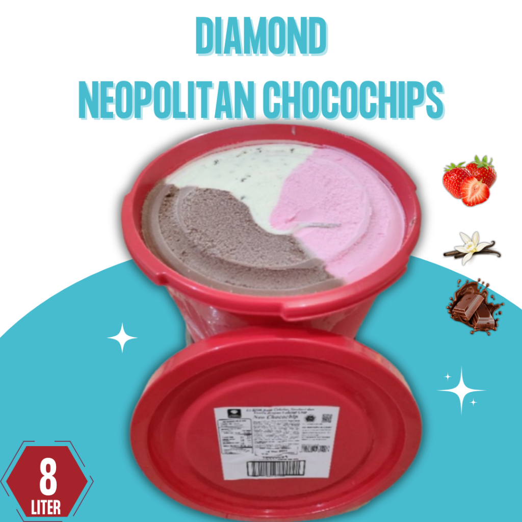 

Es Krim Ember Diamond Neopolitan Chocochips Isi 8 Liter Rasa Strawberry Vanilla Dan Coklat