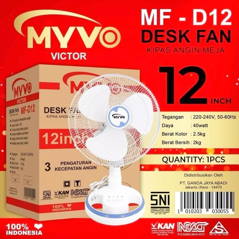 MYVO KIPAS ANGIN DUDUK 12INCH/KIPAS MEJA DESK FAN