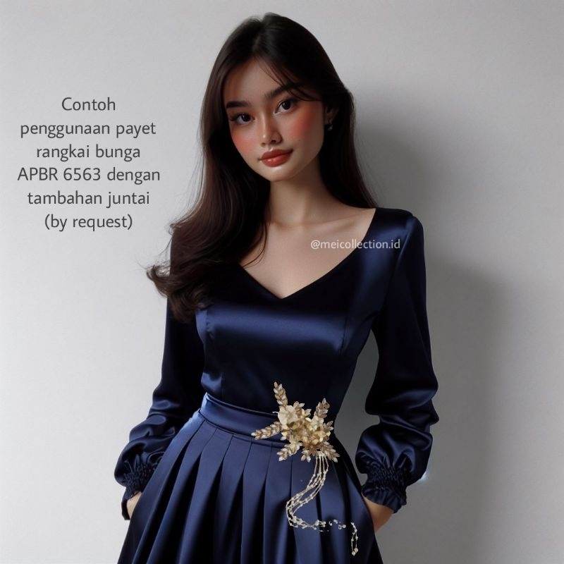 payet rangkai bunga 3d APBR 6563 gold off white clear