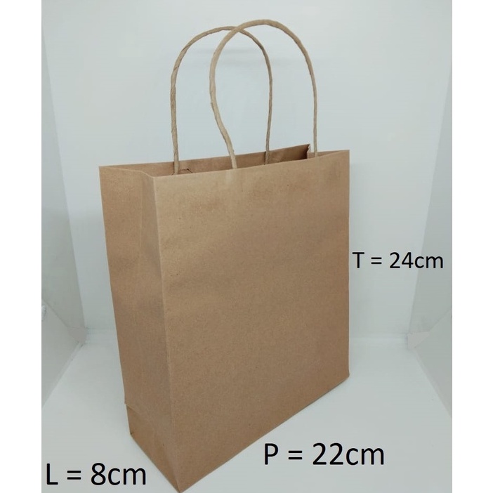 

Hemat Banyak PAPERBAG KRAFT POLOS OKEY A SMALL 1pcs 22X8X24cm Coklat TALI 125 GSM