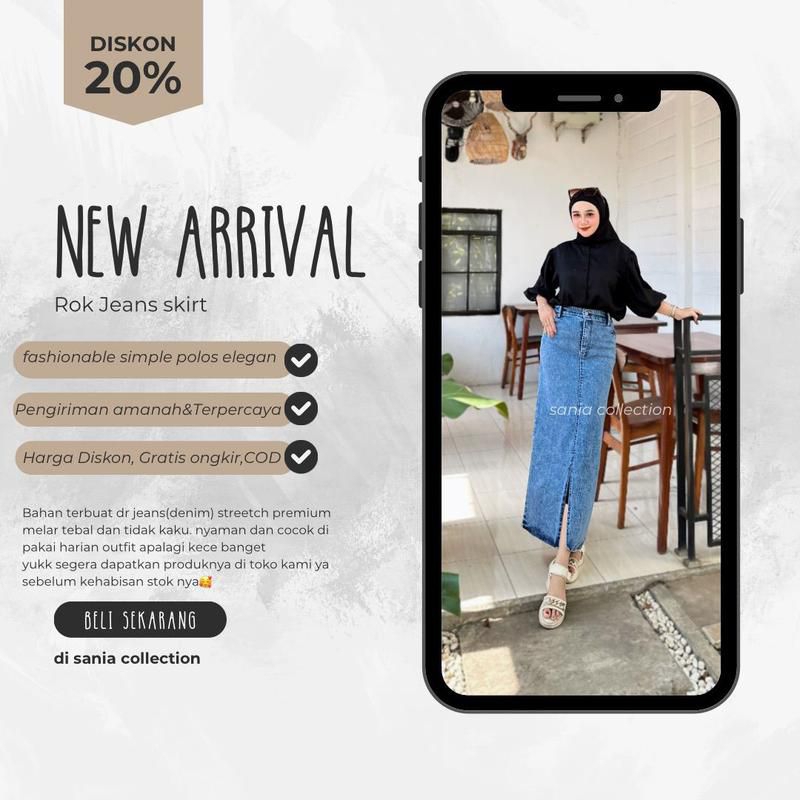Rok span jeans stretch belah depan bawah premium ori by sania collections