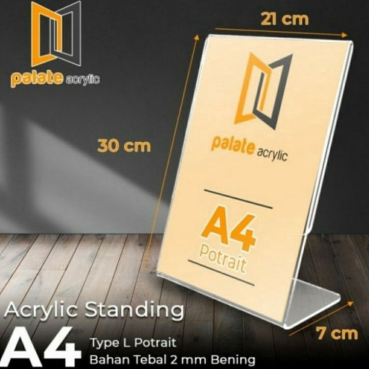 

Acrylic Akrilik tent card A4 21 x 3 cm model L Potrait tebal 2mm ART R8P6