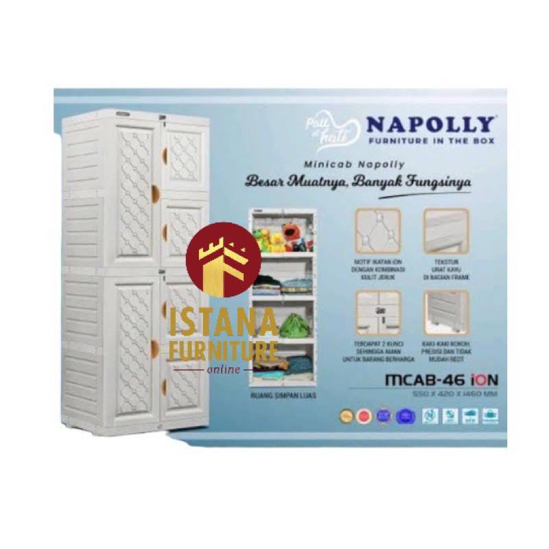 RB LEMARI PLASTIK / LEMARI PAKAIAN / RAK PLASTIK NAPOLLY 3 4 SUSUN KUNCI