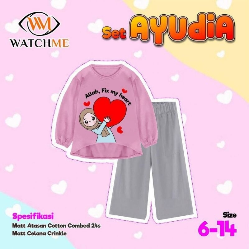 Setelan celana anak perempuan warna pink Set Ayudia Watch Me