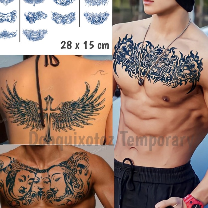 Gaya Semi Permanent tattoo dada tato temporary temporer pungg permanen tatto tara tahan 2 minggu awe