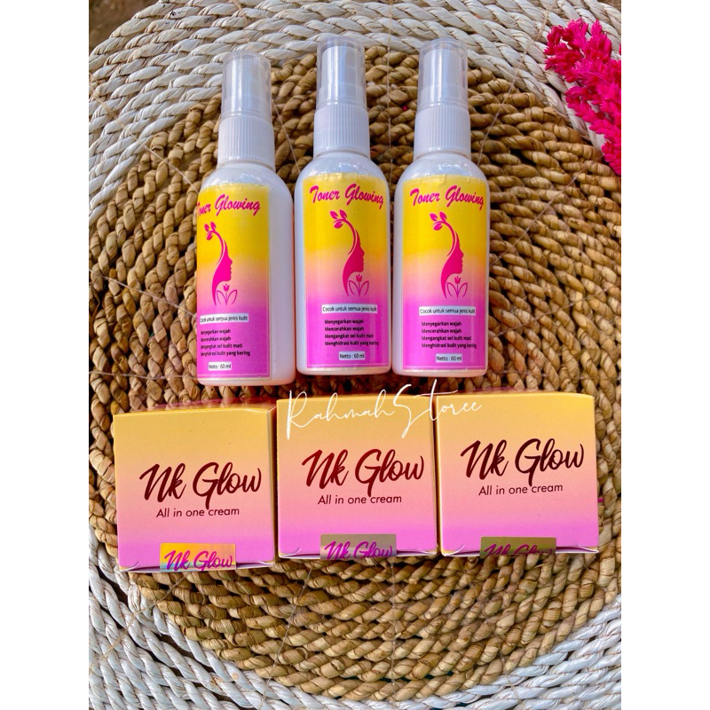 3 pot cream nk glow & 3 botol toner glowing