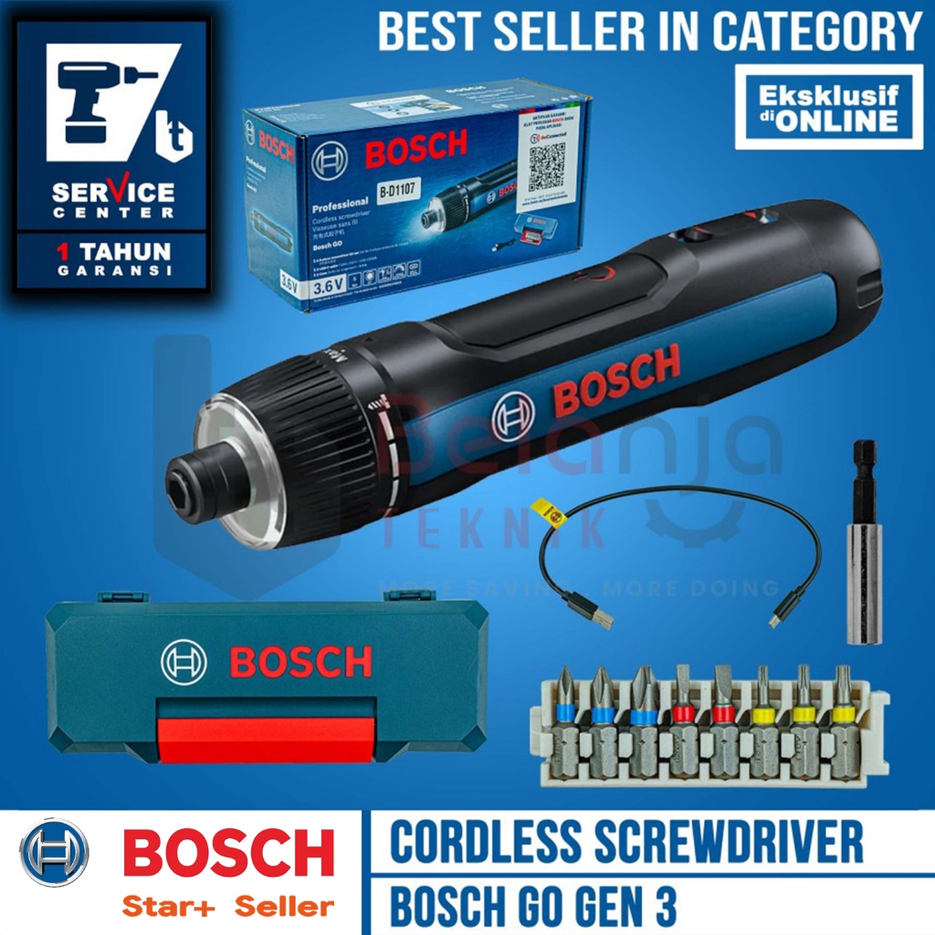 BOSCH GO Gen 3 Obeng Baterai Cordless Screwdriver 3.6 Volt Gen3 USB