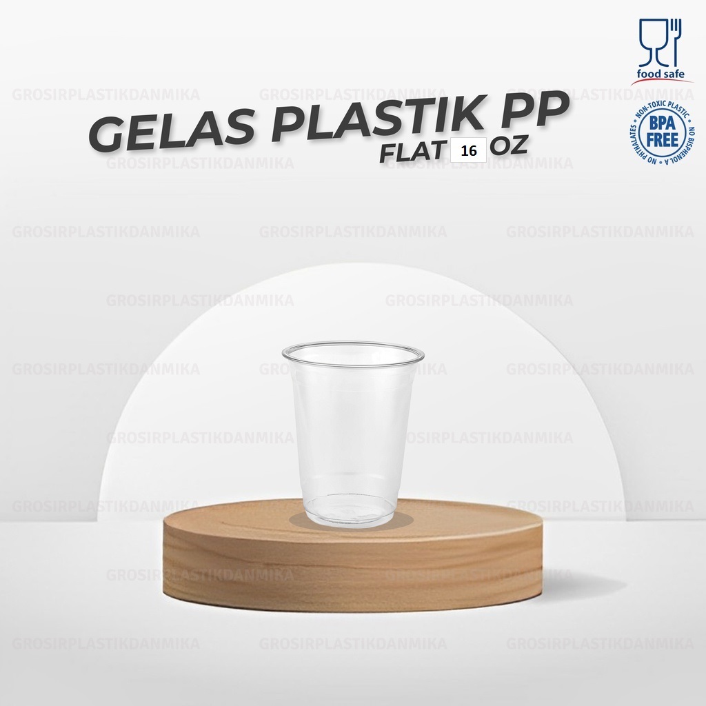 50 PCS CUP / GELAS PLASTIK MHAMHI 16oz WARNA BENING / GELAS PLASTIK BENING PP DATAR 16OZ