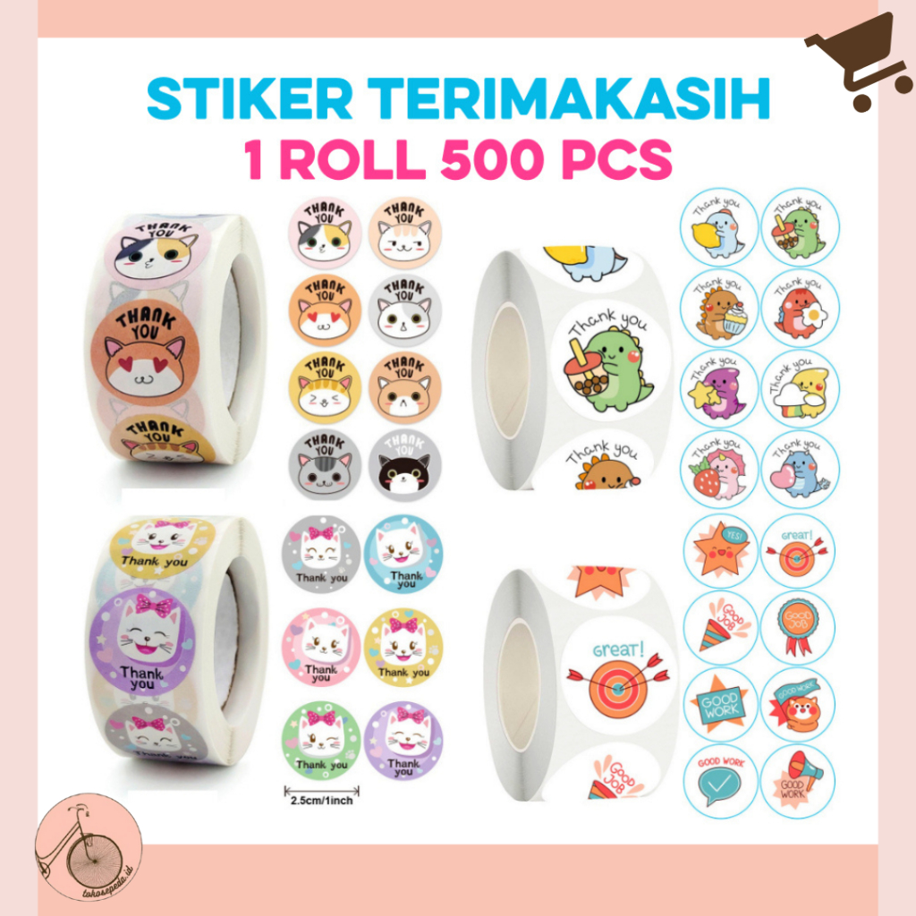 

500 Pcs Sticker Roll 2,5cm Stiker Thankyou Terima kasih Sanrio ST001