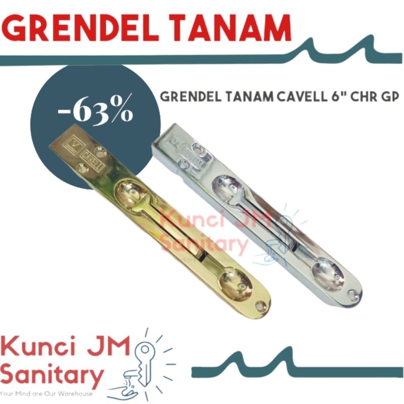 Grendel Slot Tanam Cavell Selot Jendela Flush Bolt Cavel 6" Chrome / Gold Plated