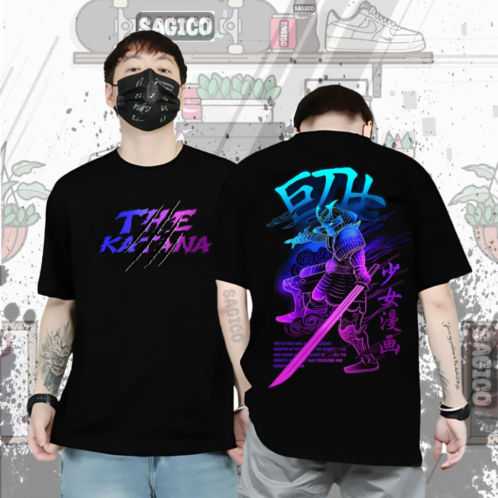 Baju Kaos Tshirt Distro Pria Cowok Lengan Pendek Motif Samurai The Katana Jepang Sablon Keren Cod