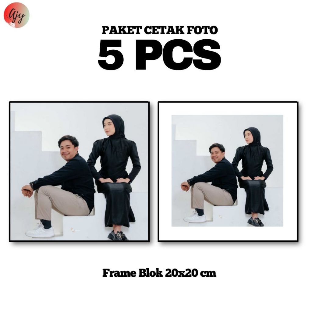 AJY Paket 5 PCS Cetak Foto 8r (20x20 cm) + Bingkai Frame Blok Dekorasi Rumah Kamar Tidur