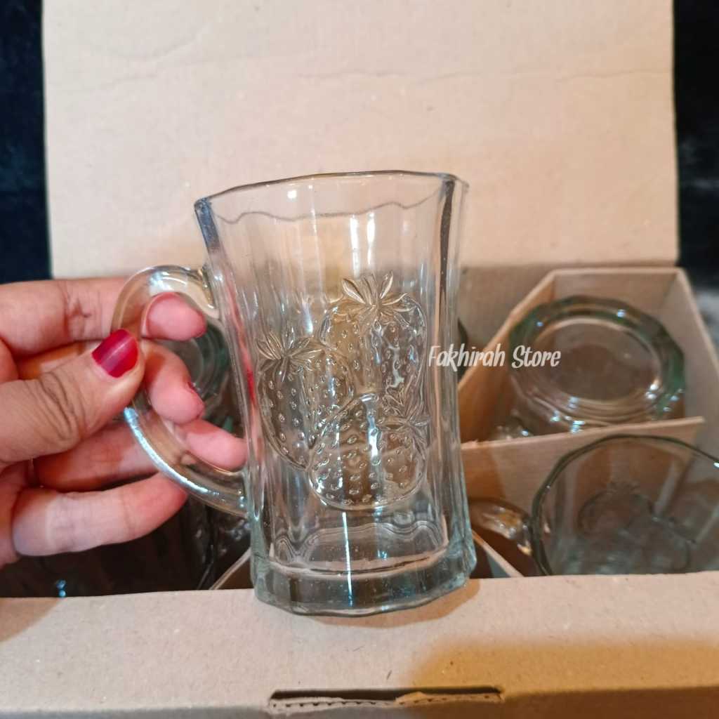 Gelas Teh Bening Strawberry Gelas Kaca Tea set Gelas Sahi Tea Set Cangkir Teh Gelas Bening