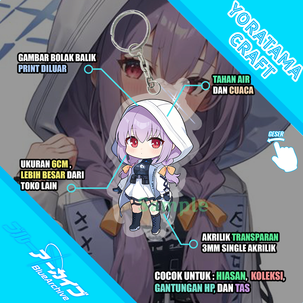 Gantungan Kunci Atsuko Blue Archive, Keychain Anime Lucu