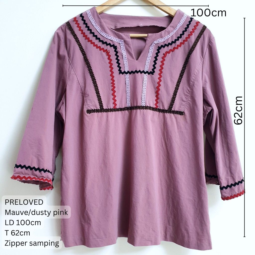 Blus Blouse in Mauve Dusty Pink Bordir Atasan Wanita