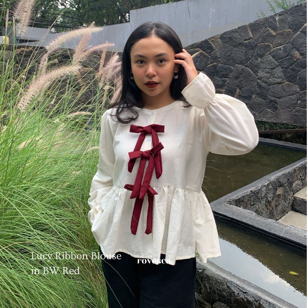 BEBENGKRIBBO - BAJU WANITA CITA /  LUCY RIBBON BLOUSE / BLOUSE LENGAN PANJANG KARET MODEL BERPITA