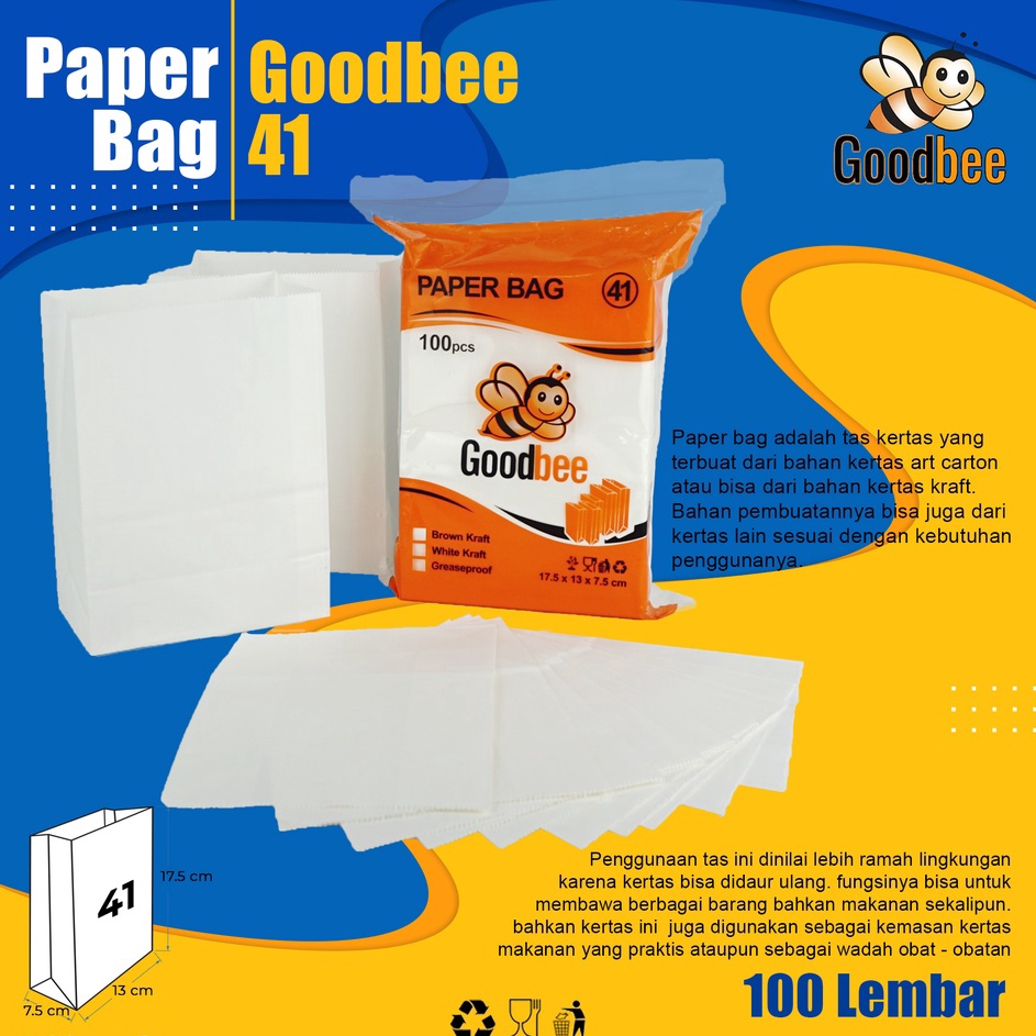 

Produk Keren Goodbee Paper Bag Kode 41 White Kraft Kantong Kes Goodbee White 1pcs
