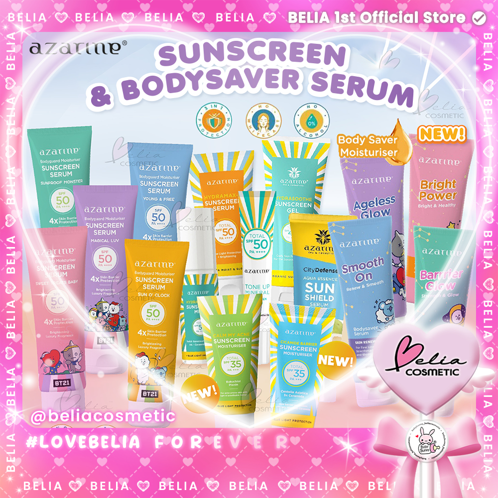 ❤ BELIA ❤ AZARINE Aqua Essence Sun Shield Serum SPF 50 PA+++ & Hydrasoothe Sunscreen Gel SPF45+++