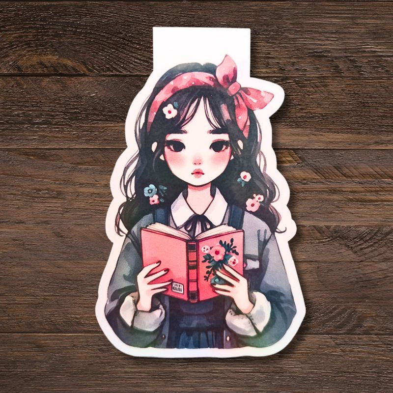 

Pembatas Buku Magnet | Handmade Magnetic Bookmark | Girl with a Book