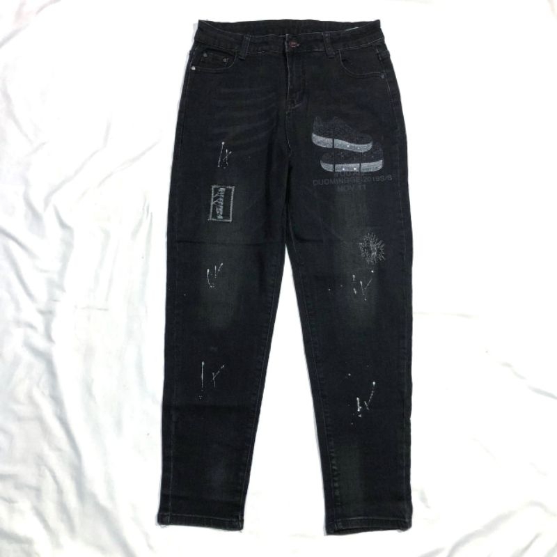 Size 30 Celana Panjang Longpants Jeans Zuoyi Black Washed Fading Slim fit  #CJ376