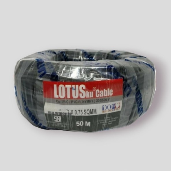 KABEL POWER OVAL GEPENG 50M 50METER 50 METER NYMHY 2X0,75 MM LOTUS LOTUSKU OVAL GEPENG SERABUT SNI