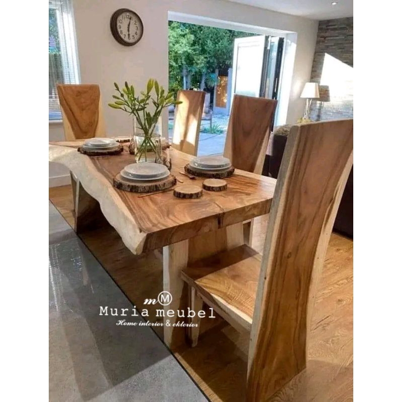 meja makan 4 kursi blok kayu trembesi