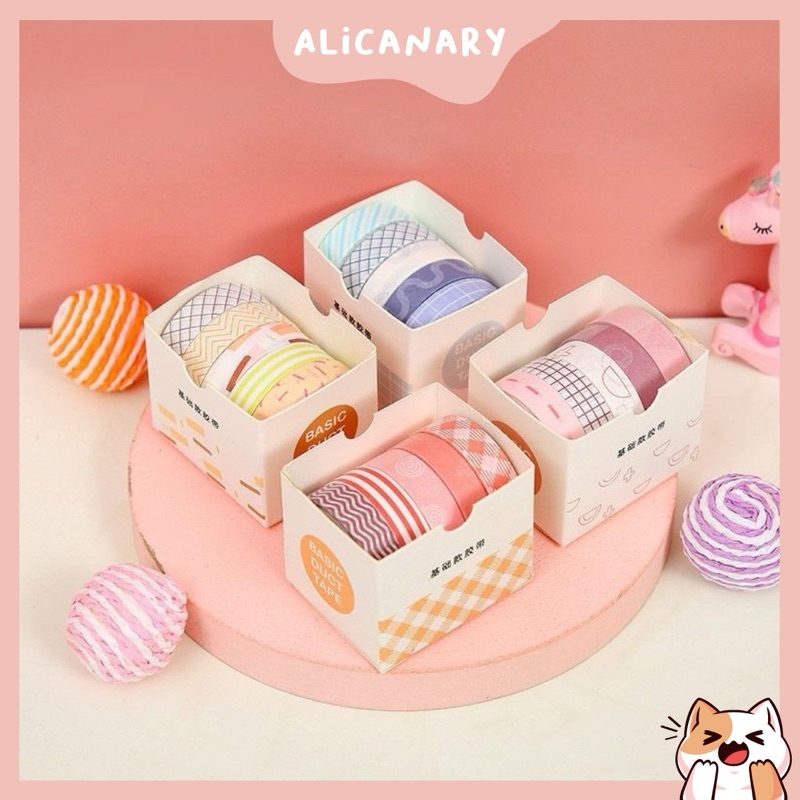 

ALICANARY - Masking Tape Set 5 Pcs Essential Collection Isi 5 Selotip Bahan Kertas Washi Warna Warni