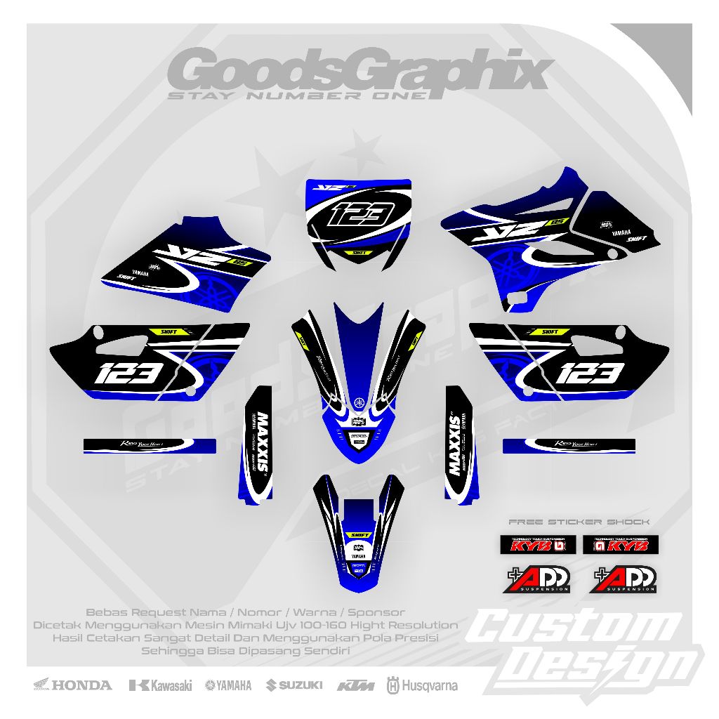 Decal Yamaha Yz 85 Biru Kombinasi Hitam - Decal Hologram tebal