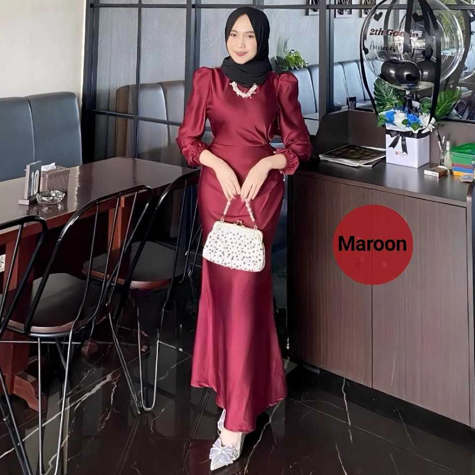 CUCI GUDANG Dress Satin Polosan Vol 2 Size M - L - XL - XXL Gratis Ongkir COD / Dress Satin Silk Mix